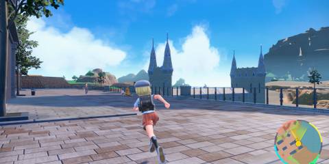 Exploring a town in Pokemon Violet (Switch 2)