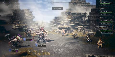 Fighting a battle in Octopath Traveler