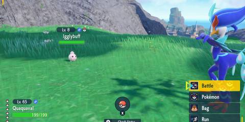 Fighting a battle in Pokemon Violet (Switch 2)