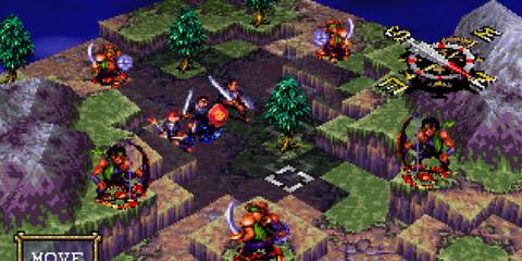 Fighting a battle on the plains in Vandal Hearts (PS1)