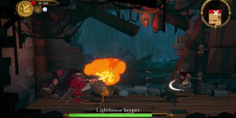 Fighting a boss in Curse Of The Sea Rats