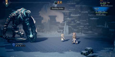 Fighting a boss in Octopath Traveler
