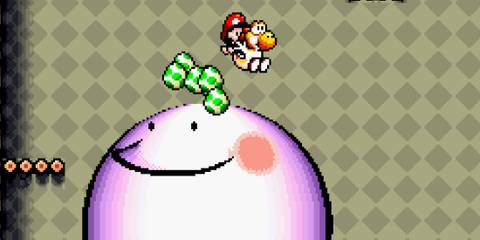 Fighting a boss in Super Mario World 2 Yoshi's Island (SNES)
