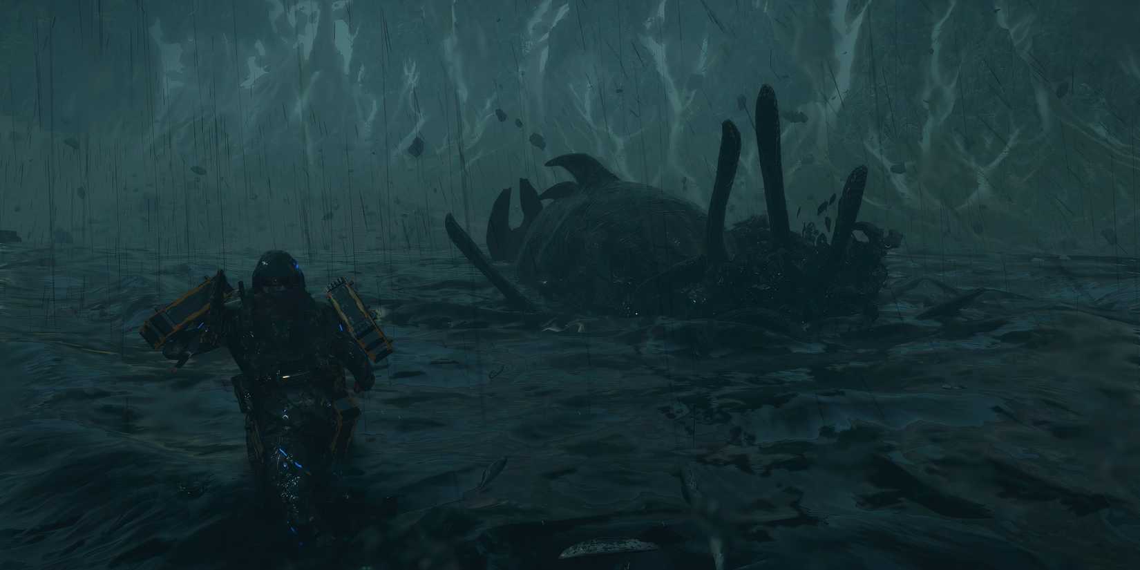 Fighting a Delphis BT in Death Stranding 2 On the Beach