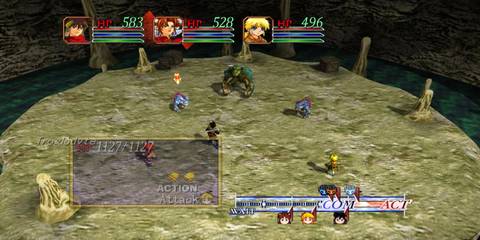 Fighting an enemy group in Grandia 2