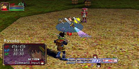 Fighting an enemy in Grandia 2