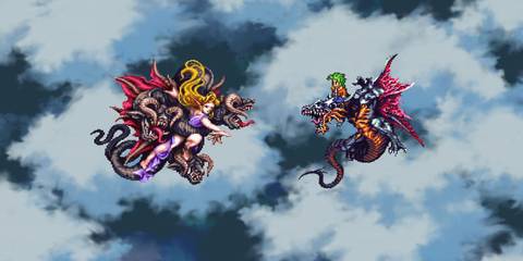 Fighting an enemy in the sky in Romancing Saga 3