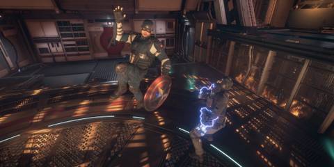 Fighting enemies as Captain America in Marvel’s Avengers