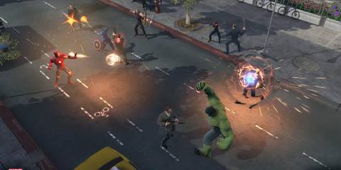 Fighting enemies in a party in Marvel Heroes 
