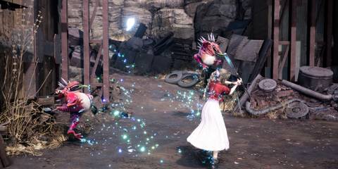 Fighting monsters as Aerith in Final Fantasy 7 Remake (PS5)