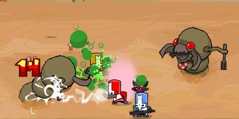 Fighting sandworms in Castle Crashers