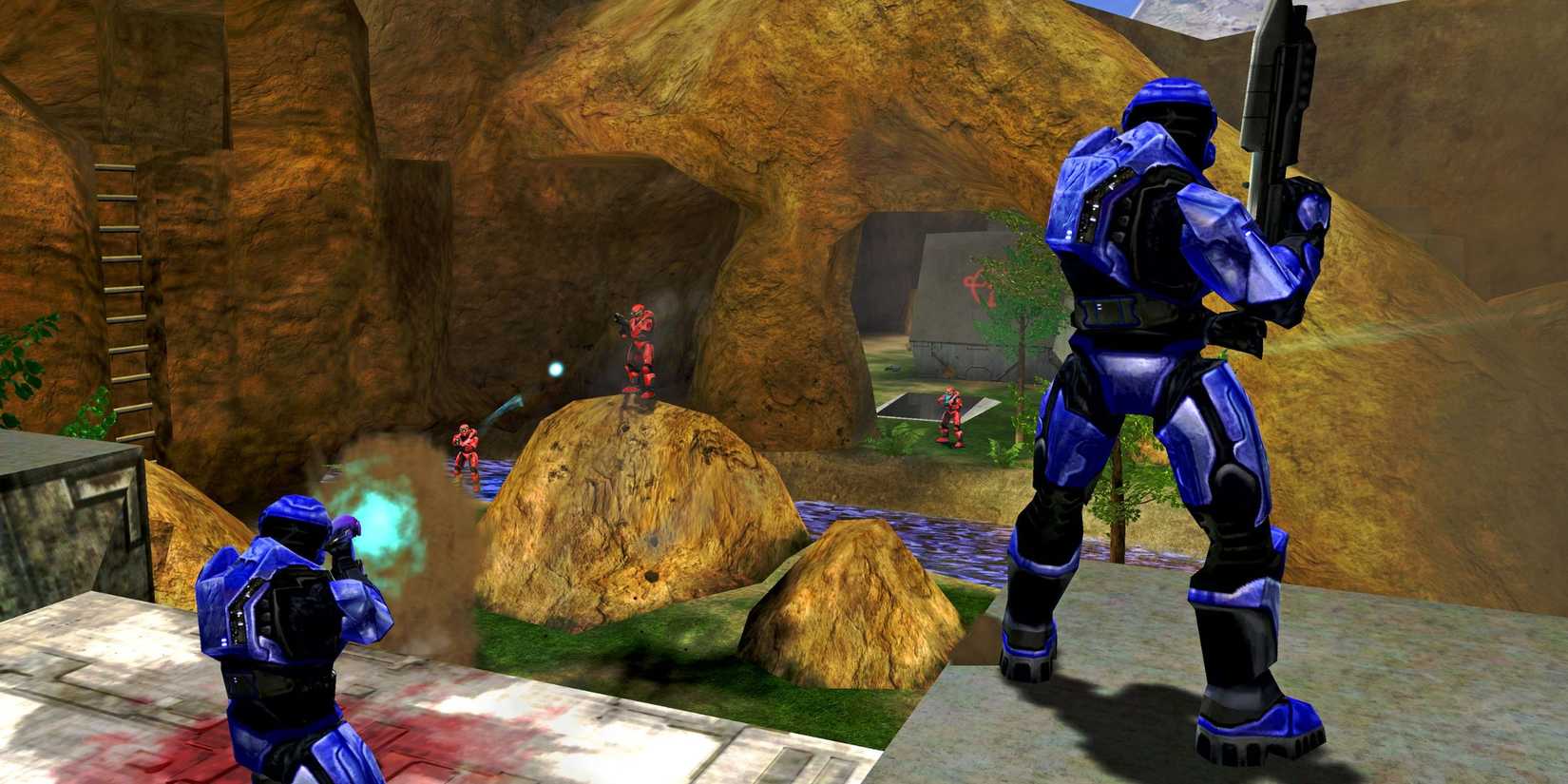 Gameplay screenshot of the offline multiplayer mode - Halo Combat Evolved