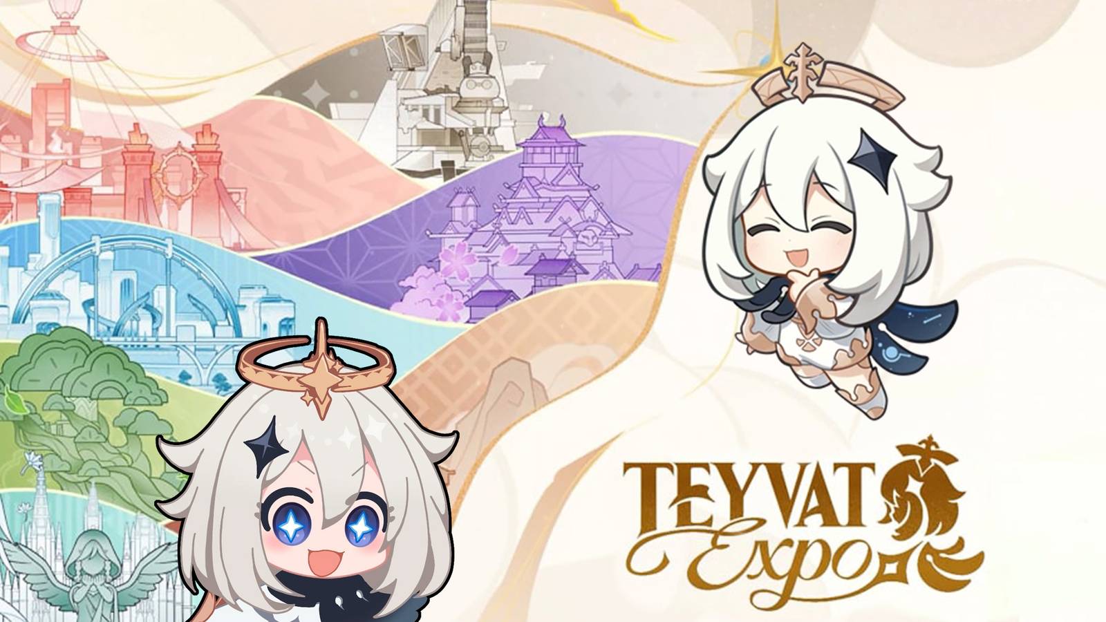Genshin Impact Teyvat Expo key art Paimon 2x1 composite
