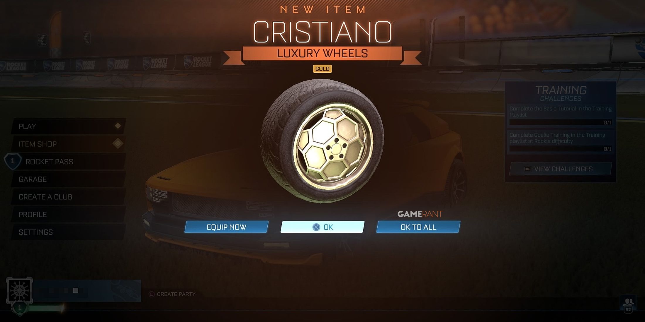 Gold Cristiano wheels in the Rocket League