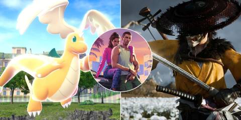 A collage of three promising upcoming open-world games: Pokemon Legends Z-A, Grand Theft Auto 6 and Ghost of Yotei.