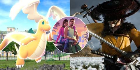 A collage of three promising upcoming open-world games: Pokemon: Legends Z-A, Grand Theft Auto 6 and Ghost of Yotei.
