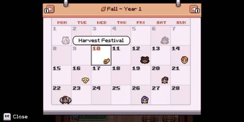 Harvest Festival on Fields of Mistria calendar
