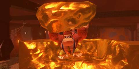Holding a gold brick in Donkey Kong Bananza
