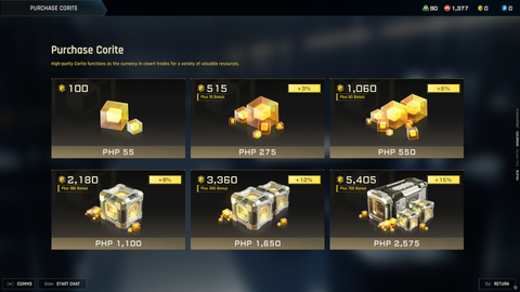 Mecha BREAK Corite purchase screen