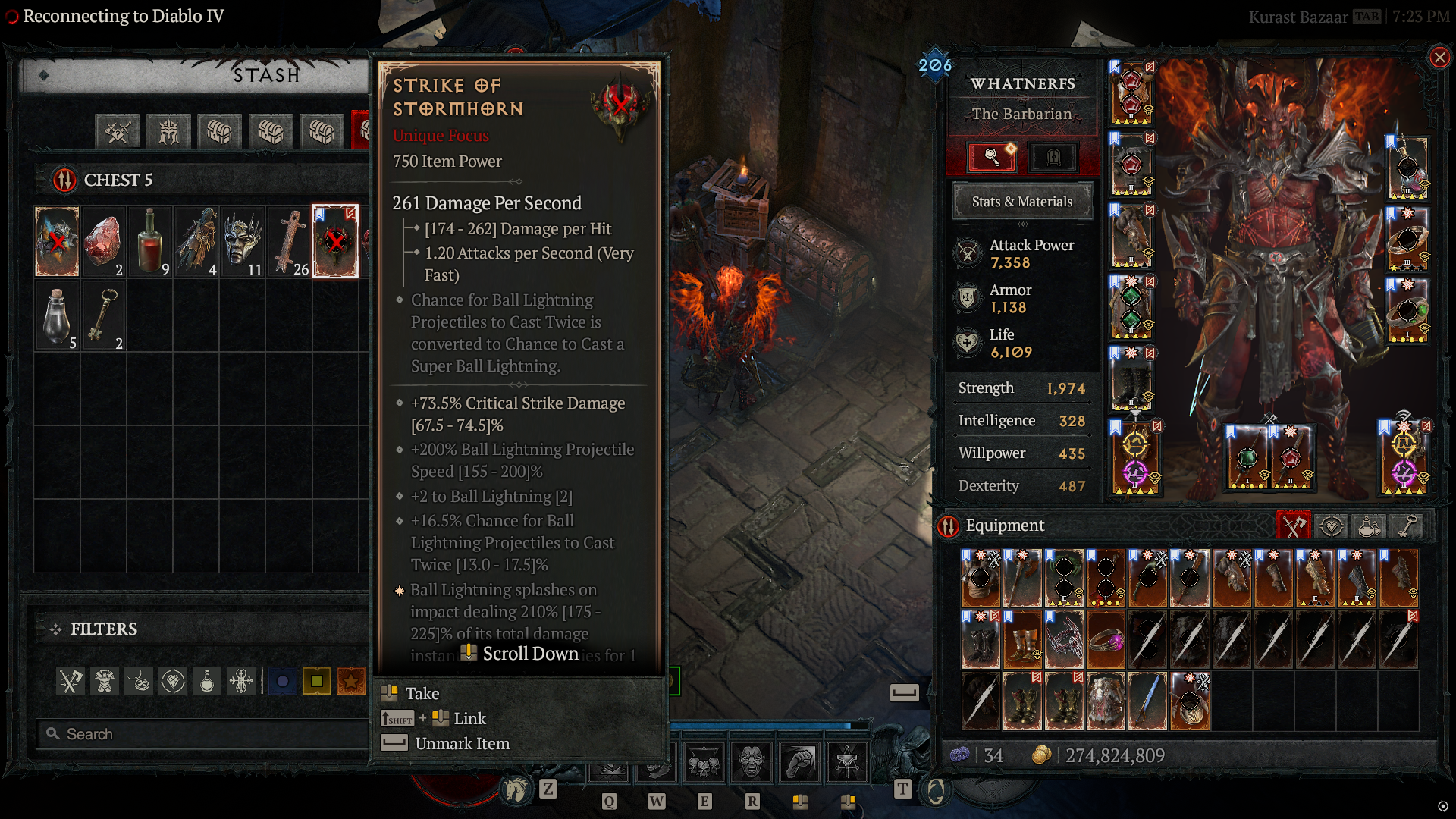 Diablo 4 Strike of Stormhorn in storage