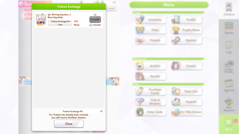 Umamusume Pretty Derby Exchange Point menu