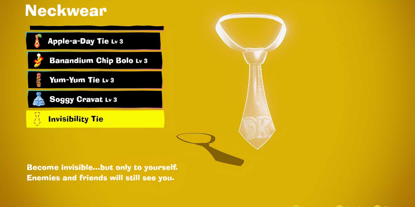 Invisibility Tie costume piece in Donkey Kong Bananza