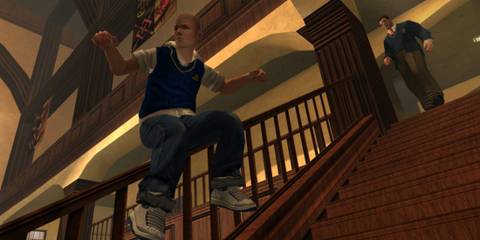 Jimmy sliding through the stairrail - Bully