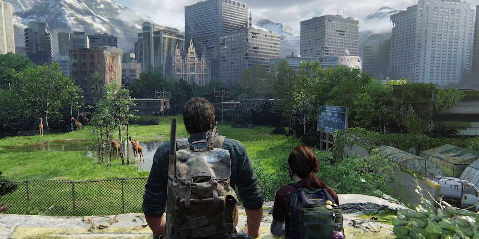 Joel and Ellie are looking at the giraffe -The last of us part 1
