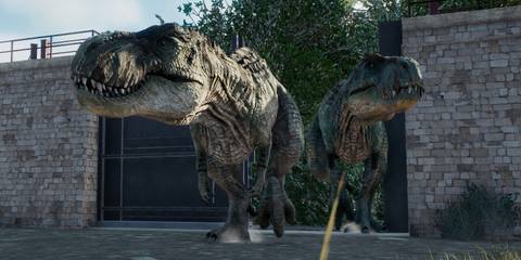 A pair of Vastatosaurus Rex in Jurassic World Evolution 2