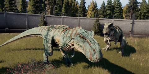 A pair of Vastatosaurus Rex in Jurassic World Evolution 2