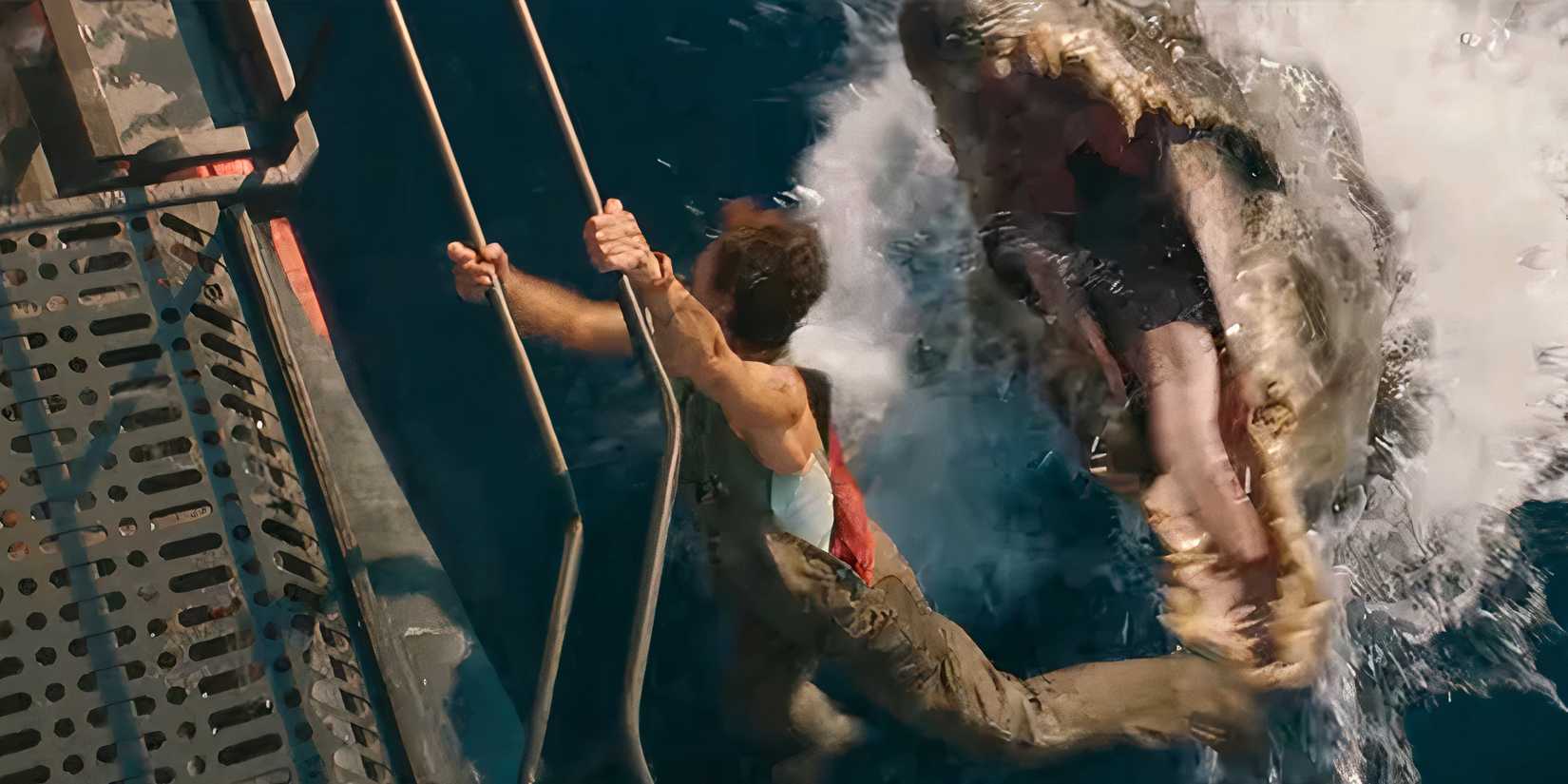 Nina being attacked by a Spinosaurus in Jurassic World: Rebirth