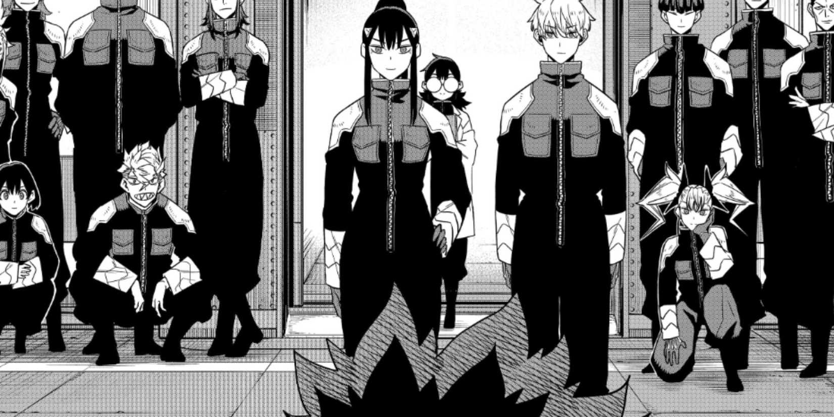 Kafka is greeted by the Defense Force (including Mina) - Kaiju No. 8