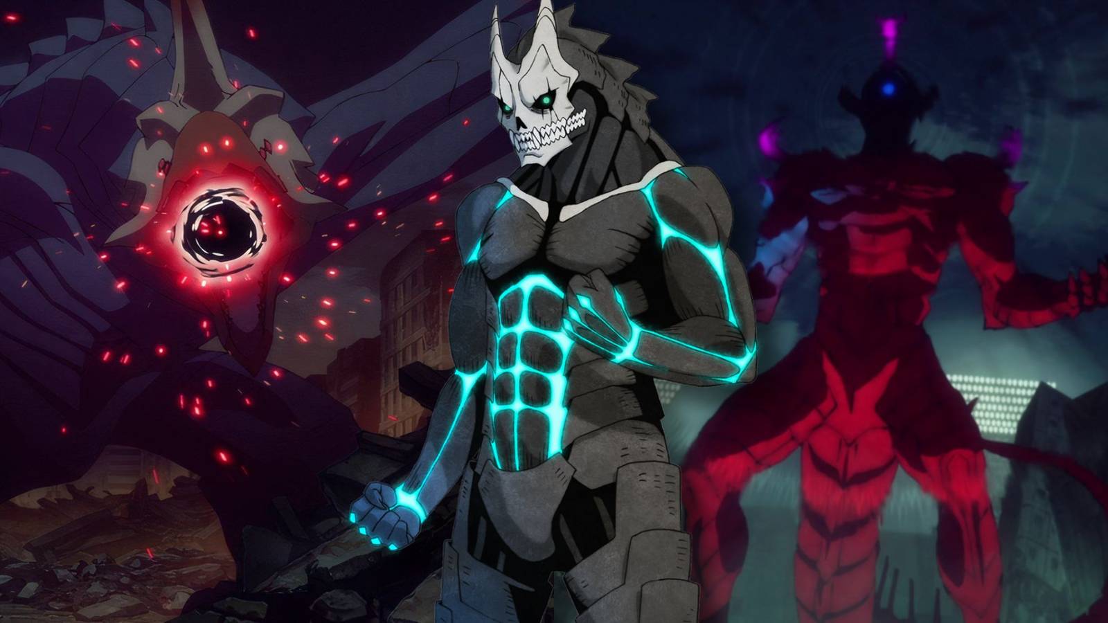 A collage of three excellent Kaiju designs in Kaiju No. 8: Preondactyl, Kaiju No. 8 and Kaiju No. 10