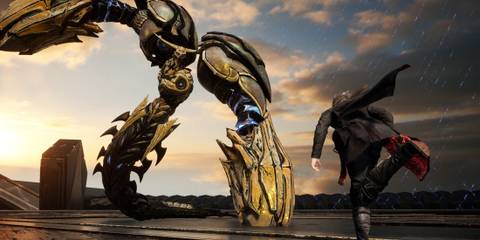 Kaser facing a giant enemy - Lost Soul Aside