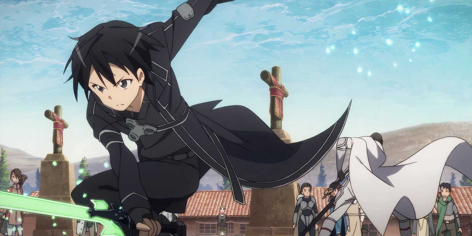Kirito fighting in Sword Art Online.