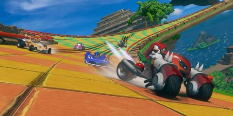 Knuckles leading the pack in Sonic & All-Stars Racing Transformed