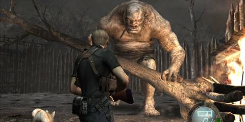 Leon fighting el Gigante with the help of the dog - Resident Evil 4