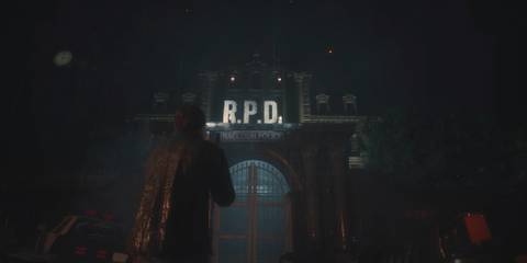 Leon outside the police department in Resident Evil 2 (PS4)