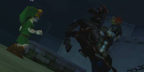 Link confronts Ganondorf at the beginning of the game - The Legend Of Zelda Ocarina Of Time