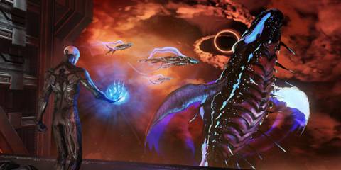 Looking at a flying whale in Hellpoint