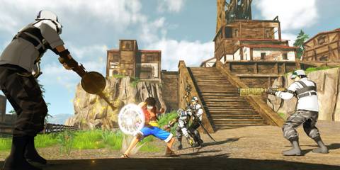 Luffy fighting a bunch of marines - One Piece World Seeker