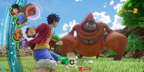Luffy fighting against a gorilla in turn-based combat - One Piece Odyssey
