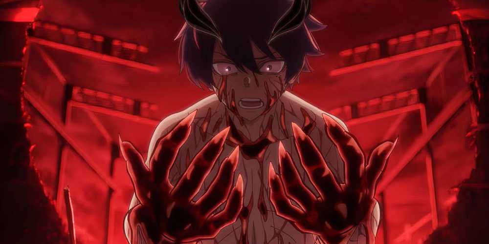 Main character of Tougen Aniki looking at his hands in a powerful moment