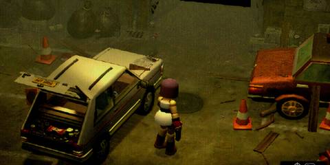 Mara by her car in Crow Country