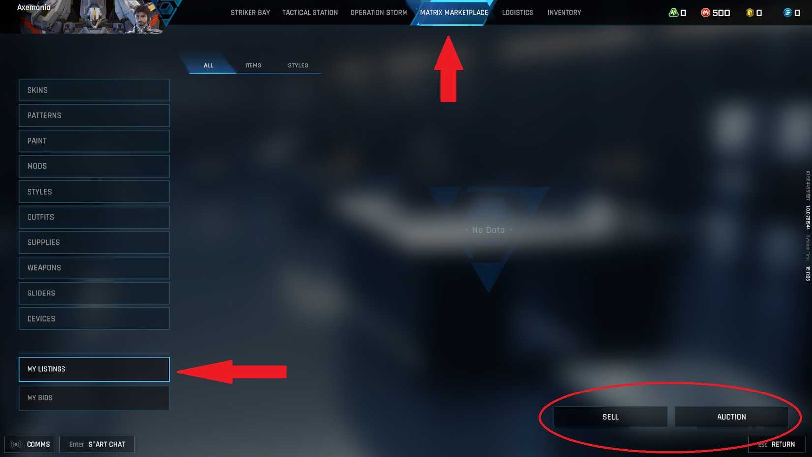 Mecha Break Marketplace menu