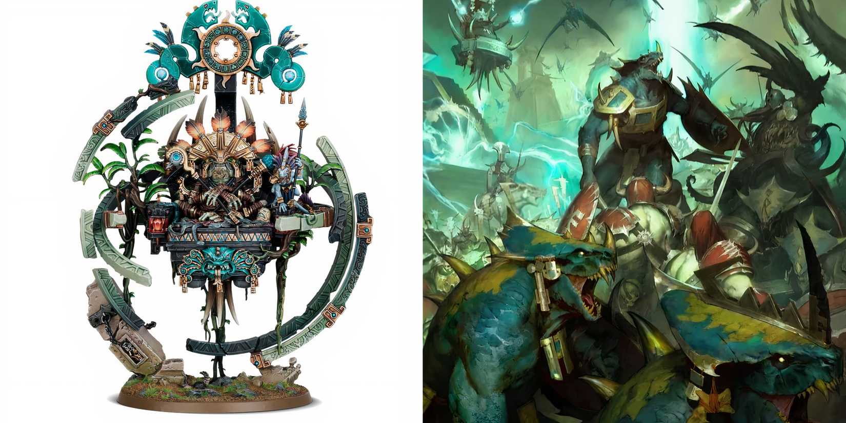 Warhammer Age of Sigmar: 10 Most Expensive Order Miniatures, Ranked minature of lord kroak and picture of seraphon