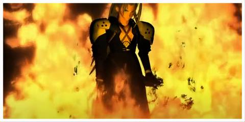 sephiroth standing in the flames during final fantasy 7