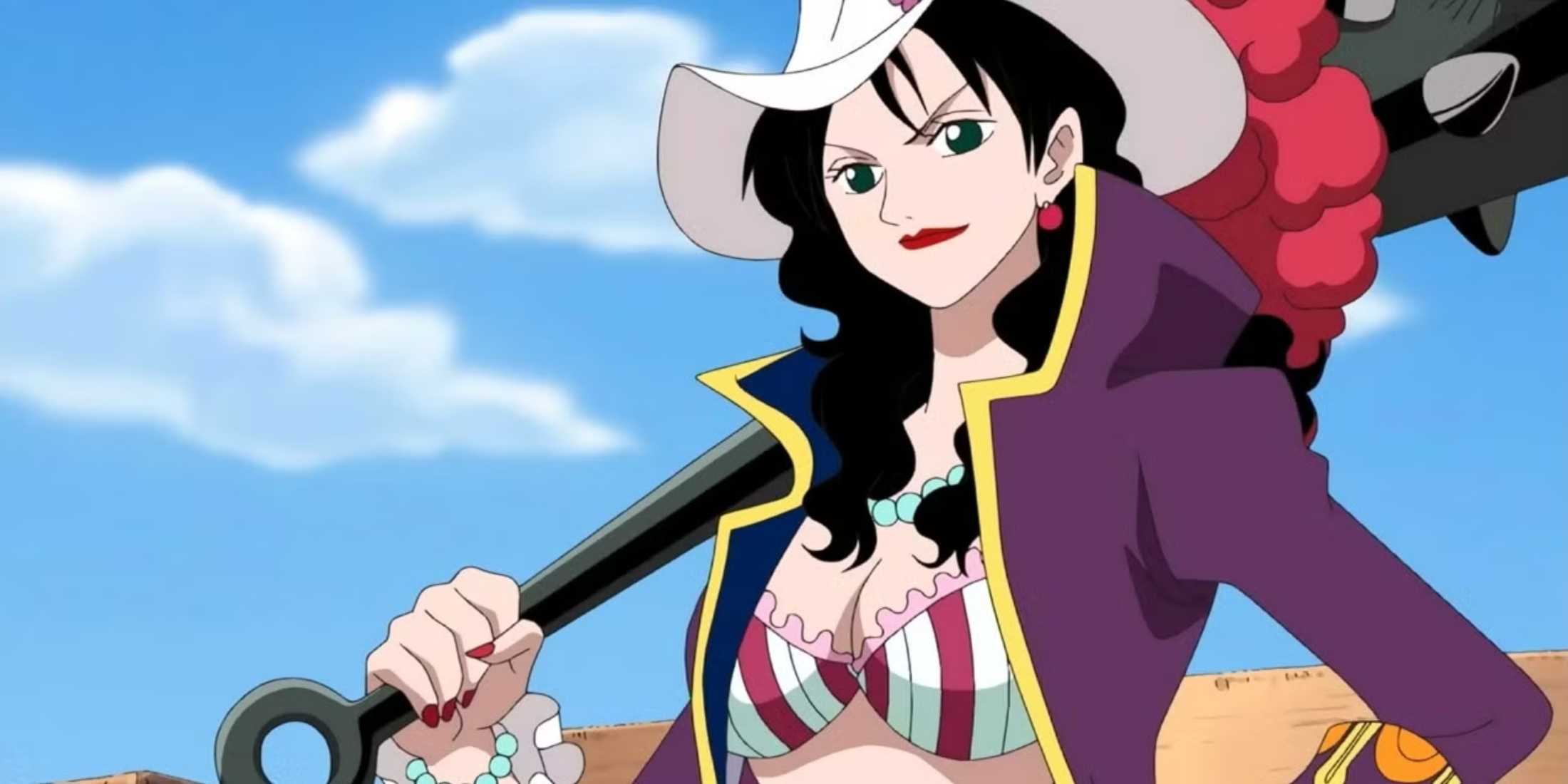 Alvida, a smirking slender woman, holding a spiked iron club