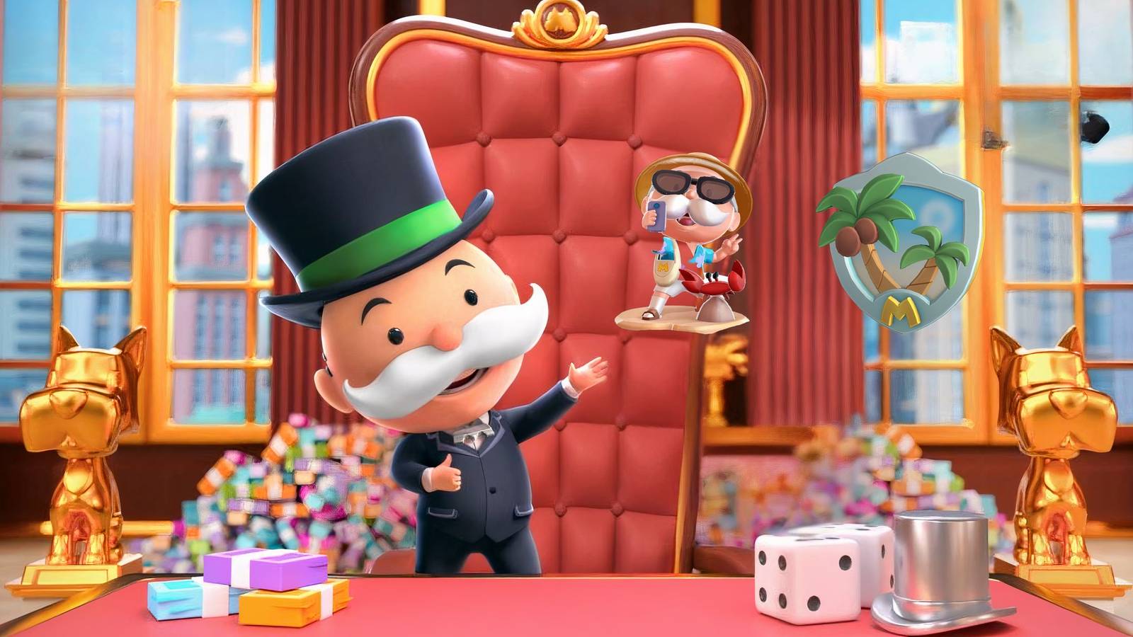 Monopoly GO Tourist Mr. M Token & Palms Shield