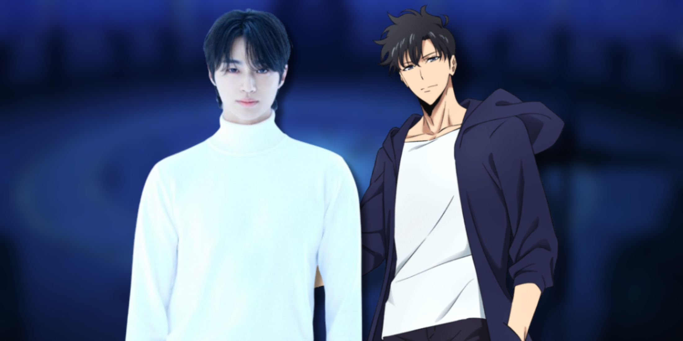 A collage by the South Korean actor byeon Woo-Seok and Sung Jinwoo from Solo Leveling.